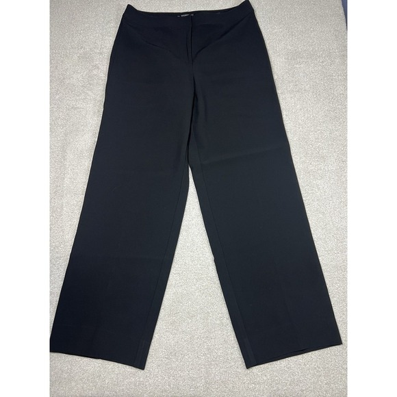 St John Caviar Diana Pants Womens Black Crepe High Rise Straight Trouser Size 12 - Picture 3 of 13